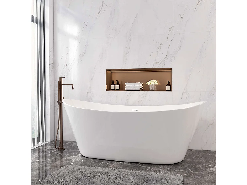 AICA L:170xB:72xH:65 cm, ovaal vrijstaand bad met twee rugleuningen mat wit acryl， met overloop en afvoer