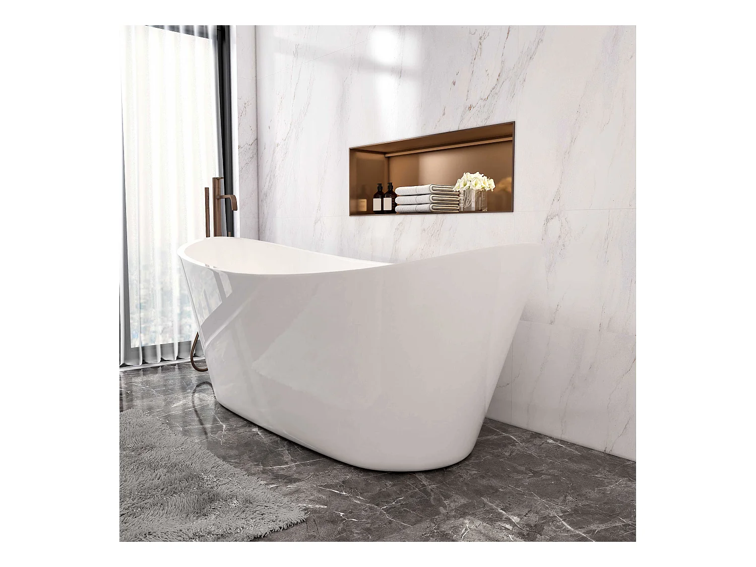 AICA L:170xB:72xH:65 cm, ovaal vrijstaand bad met twee rugleuningen mat wit acryl， met overloop en afvoer