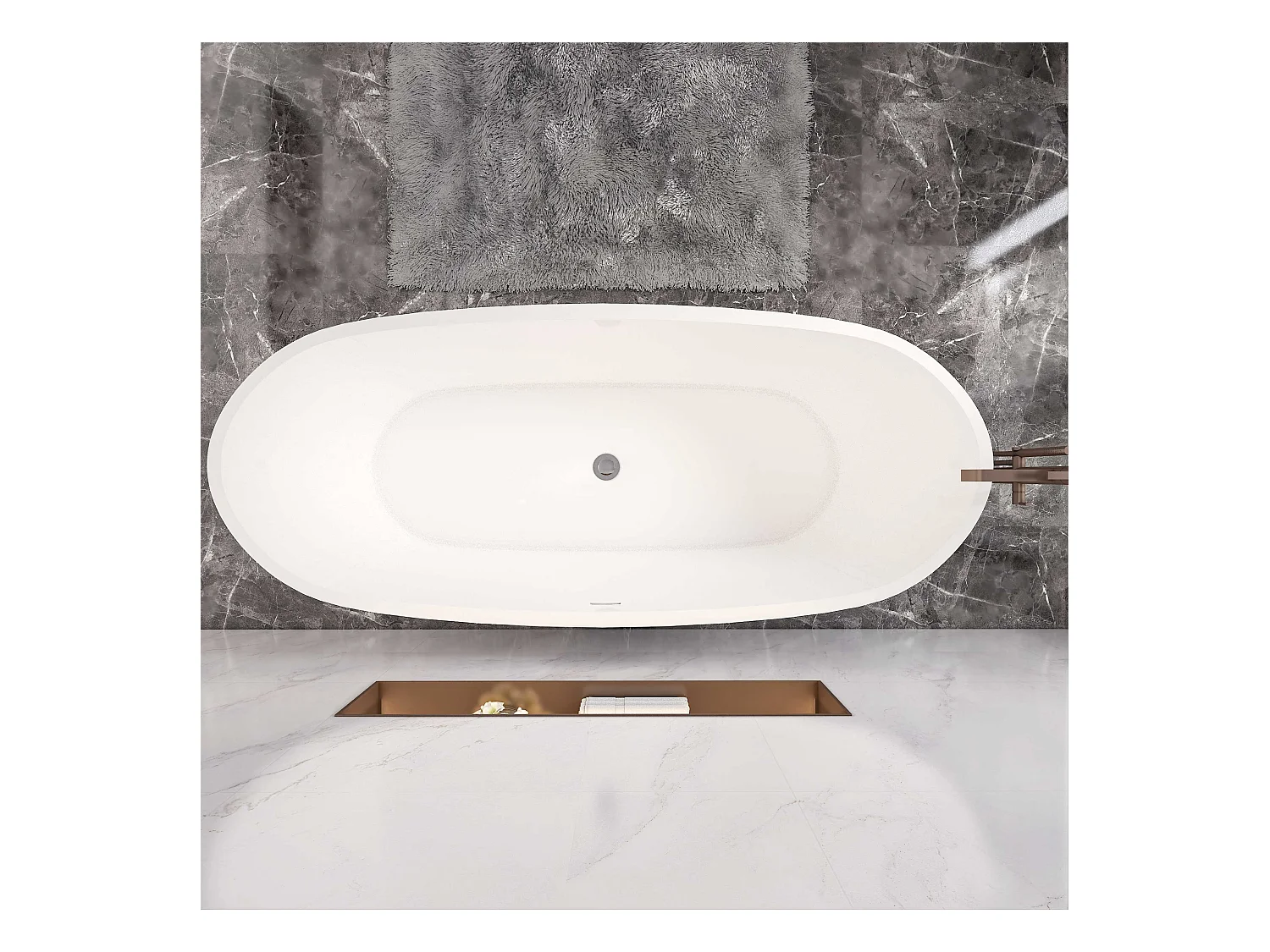 AICA L:170xB:72xH:65 cm, ovaal vrijstaand bad met twee rugleuningen mat wit acryl， met overloop en afvoer