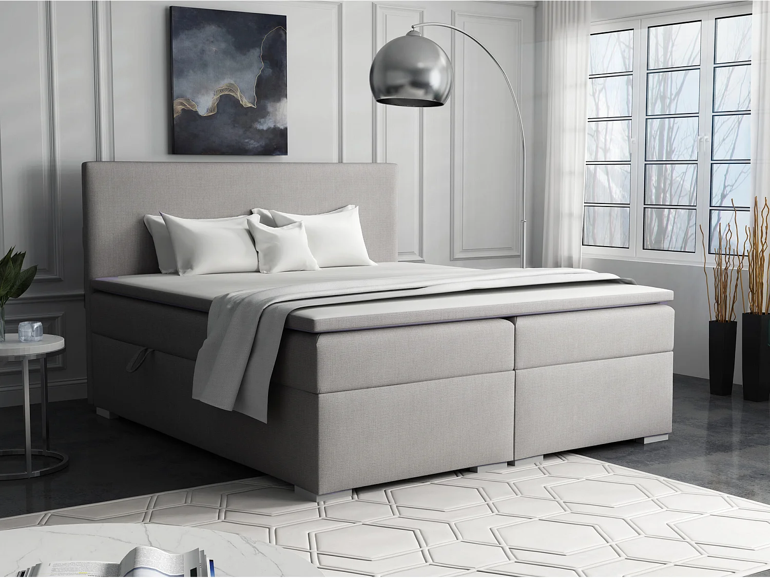 LIT BOXSPRING avec surmatelas Ennis 200x200 cm, Lux 05 (Gris clair)