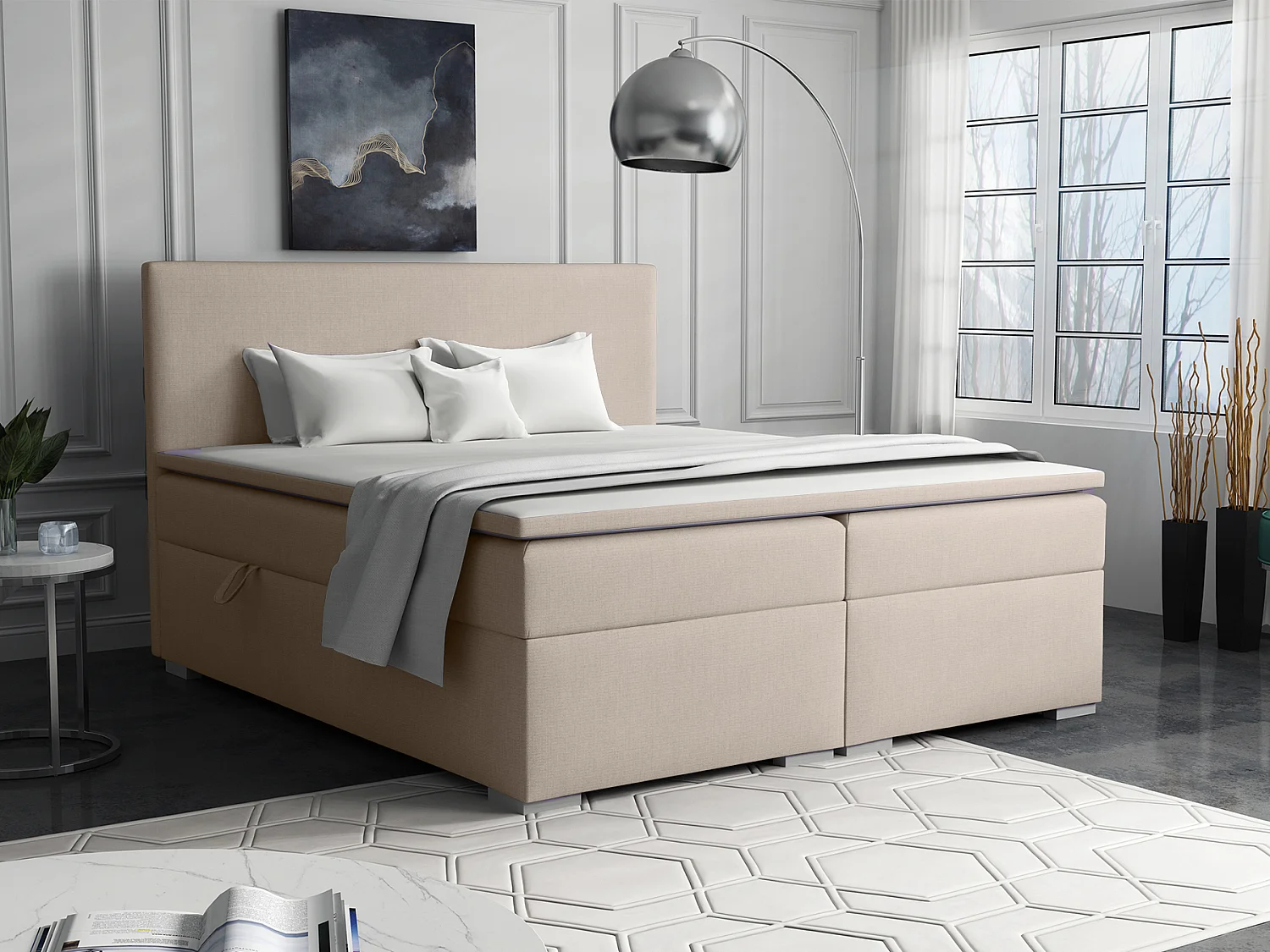 LIT BOXSPRING avec surmatelas Ennis 200x200 cm, Soro 21 (Ivoire)