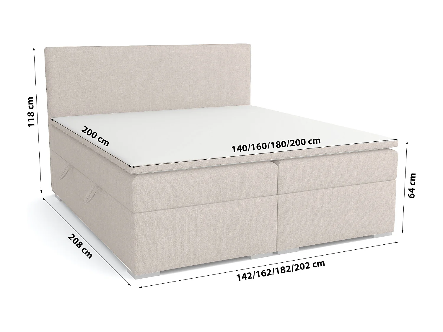 LIT BOXSPRING avec surmatelas Ennis 200x200 cm, Soro 21 (Ivoire)