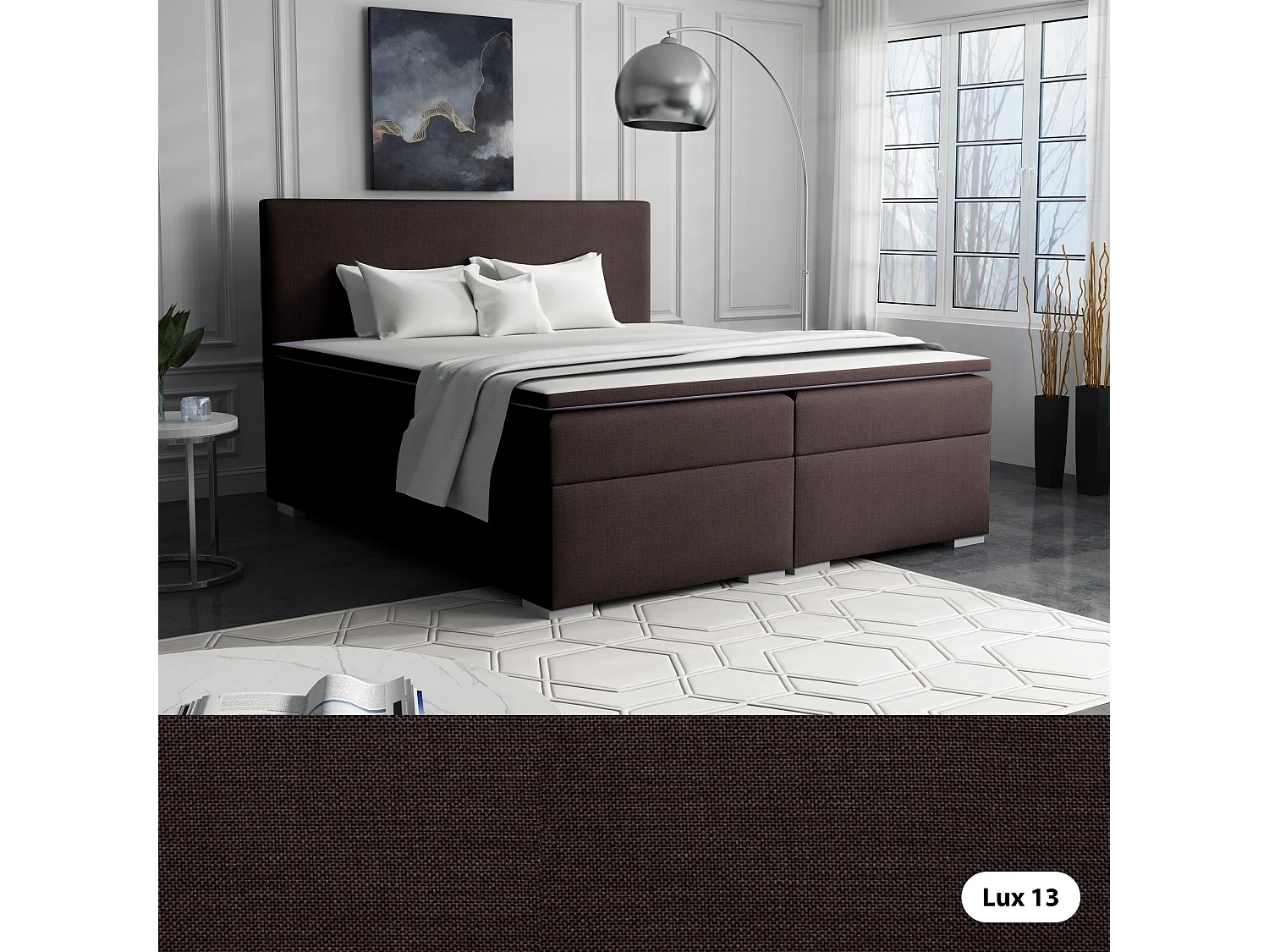 LIT BOXSPRING avec surmatelas Ennis 160x200 cm, Lux 13 (Brun foncé)