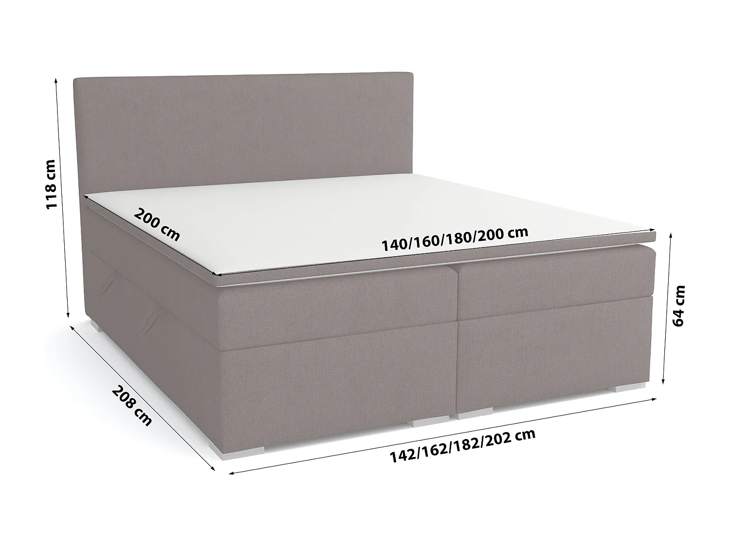 LIT BOXSPRING avec surmatelas Ennis 160x200 cm, Lux 13 (Brun foncé)