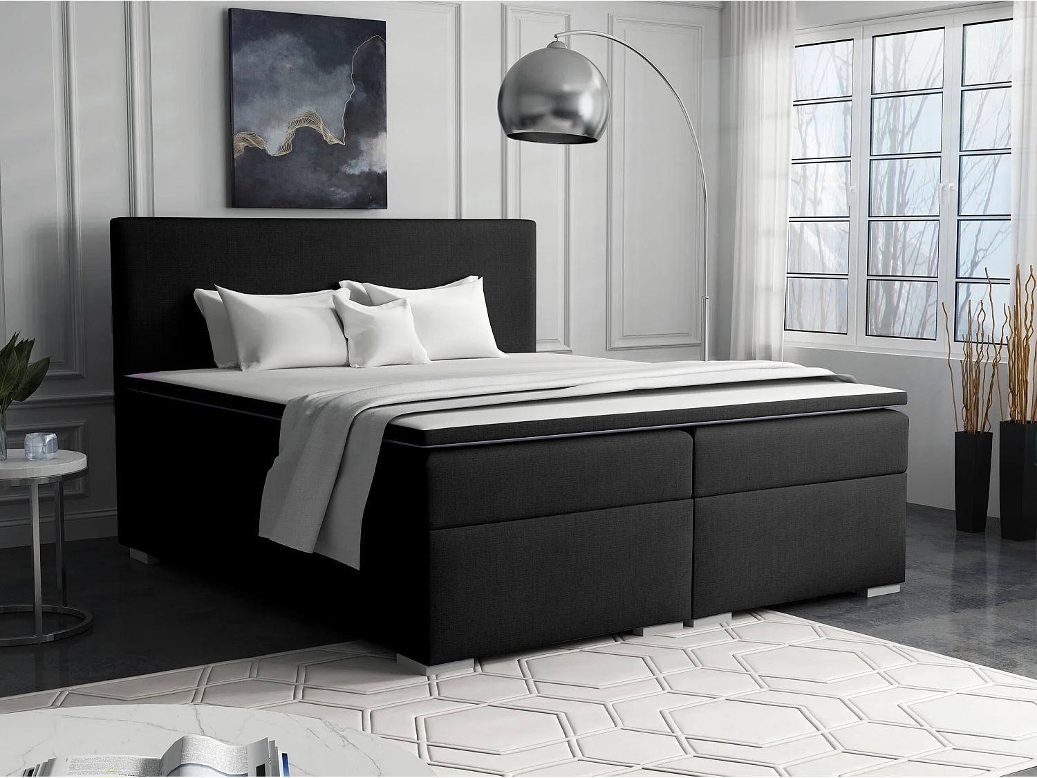 LIT BOXSPRING avec surmatelas Ennis 180x200 cm, Lux 23 (Noir)