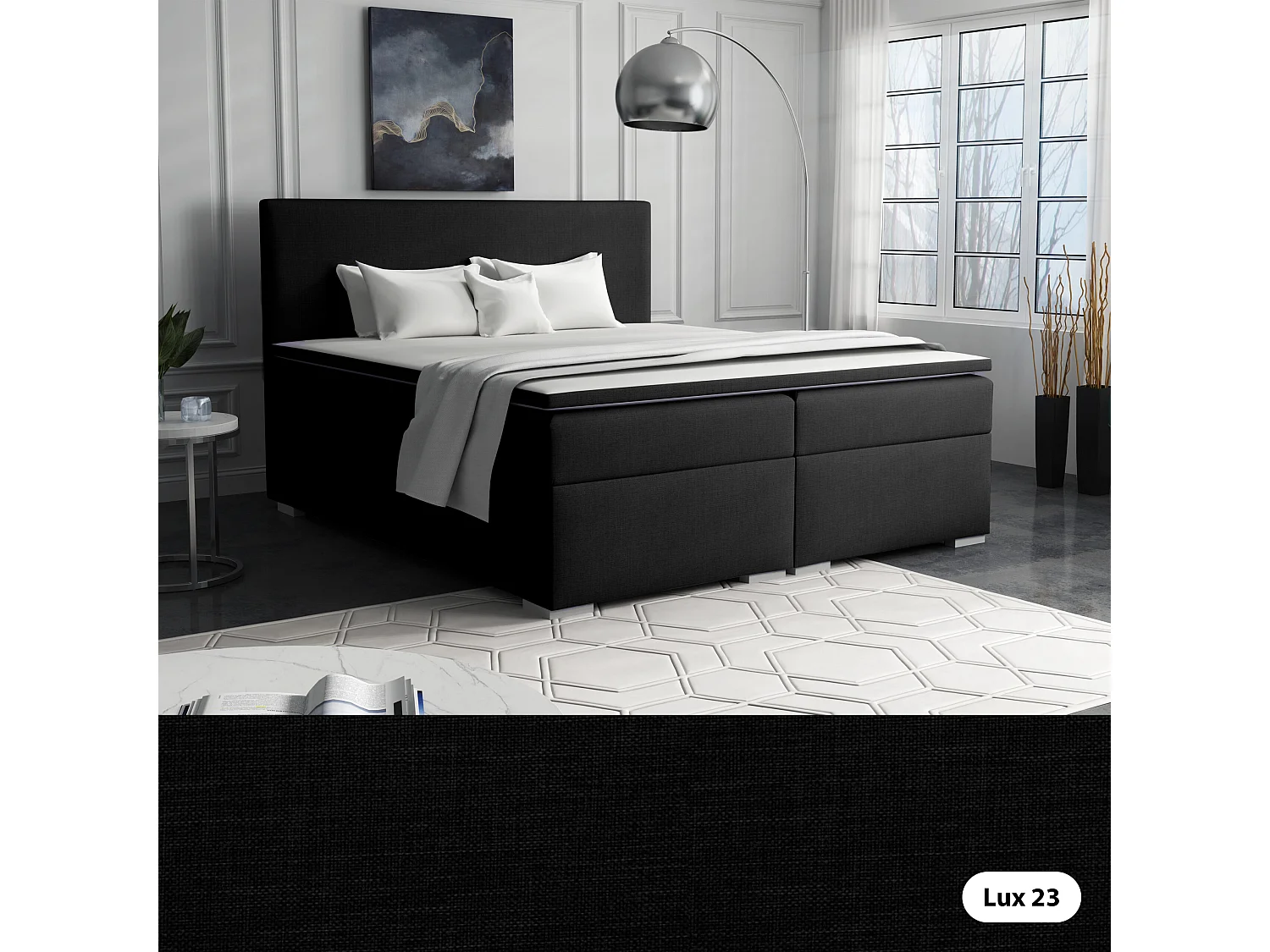 LIT BOXSPRING avec surmatelas Ennis 180x200 cm, Lux 23 (Noir)