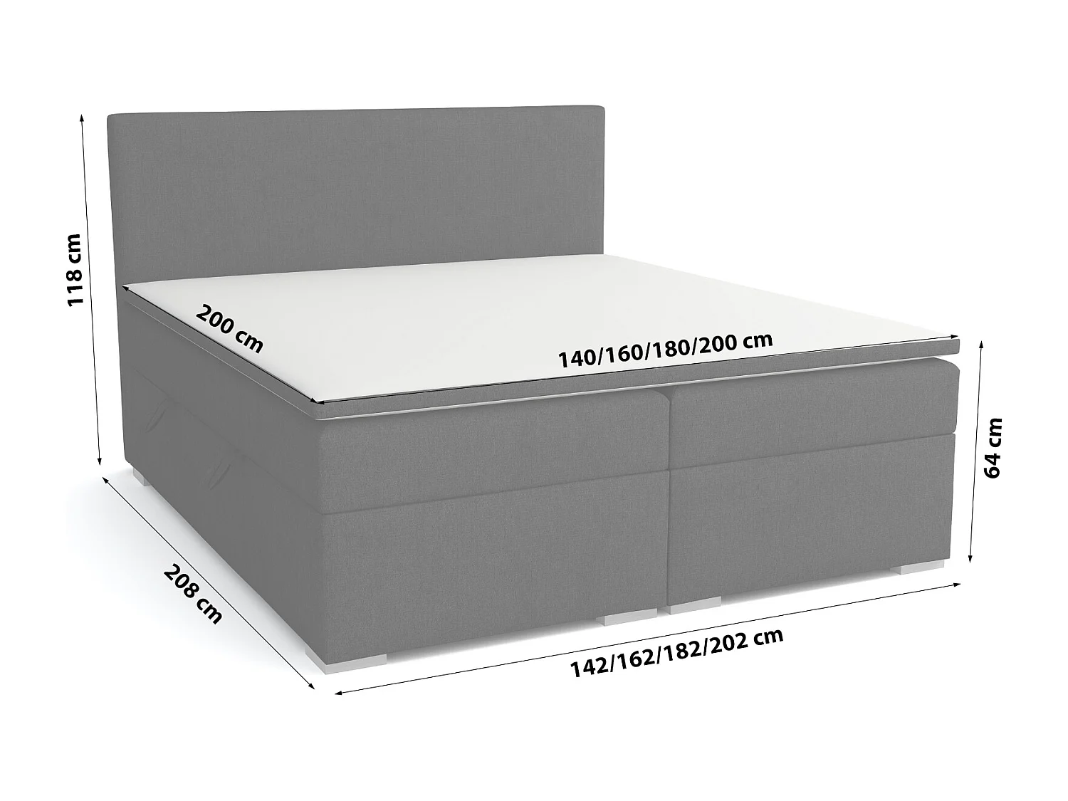 LIT BOXSPRING avec surmatelas Ennis 180x200 cm, Lux 23 (Noir)