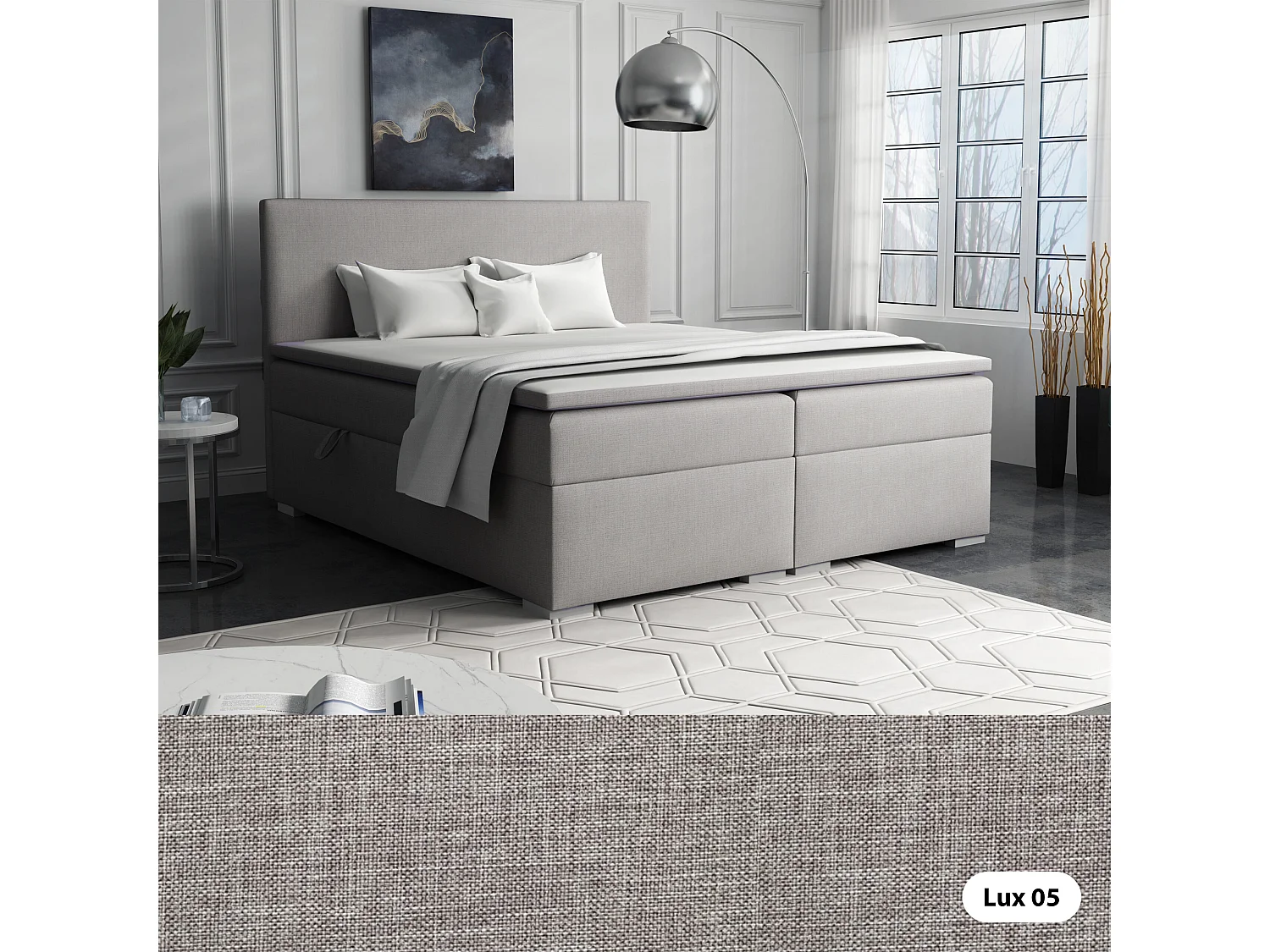 LIT BOXSPRING avec surmatelas Ennis 180x200 cm, Lux 05 (Gris clair)