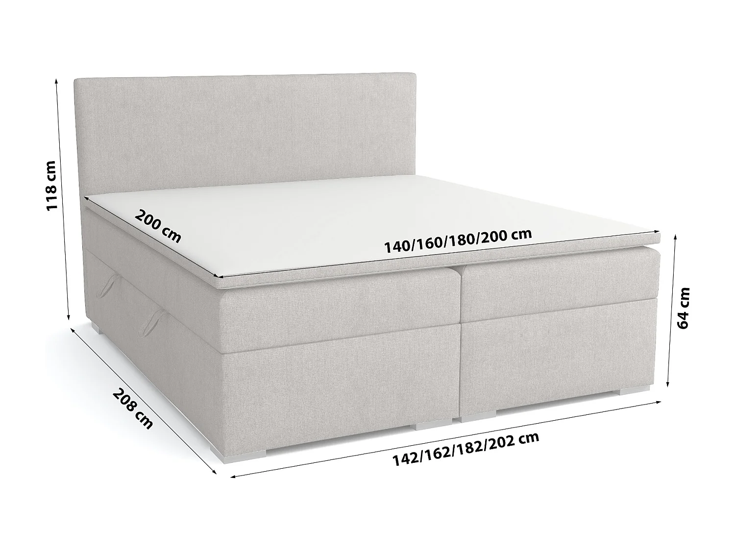 LIT BOXSPRING avec surmatelas Ennis 180x200 cm, Lux 05 (Gris clair)