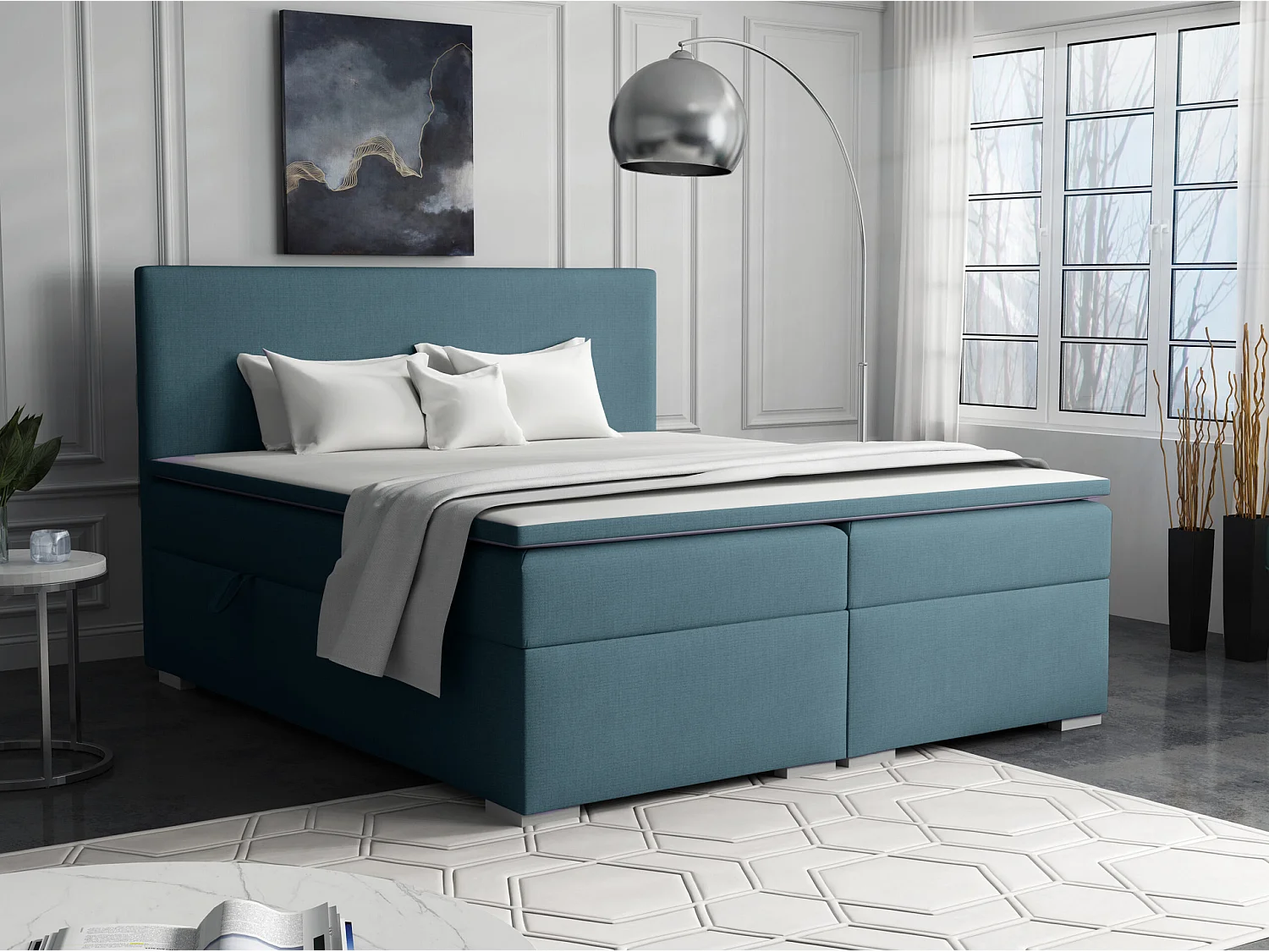 LIT BOXSPRING avec surmatelas Ennis 140x200 cm, Lux 30 (Bleu-vert)