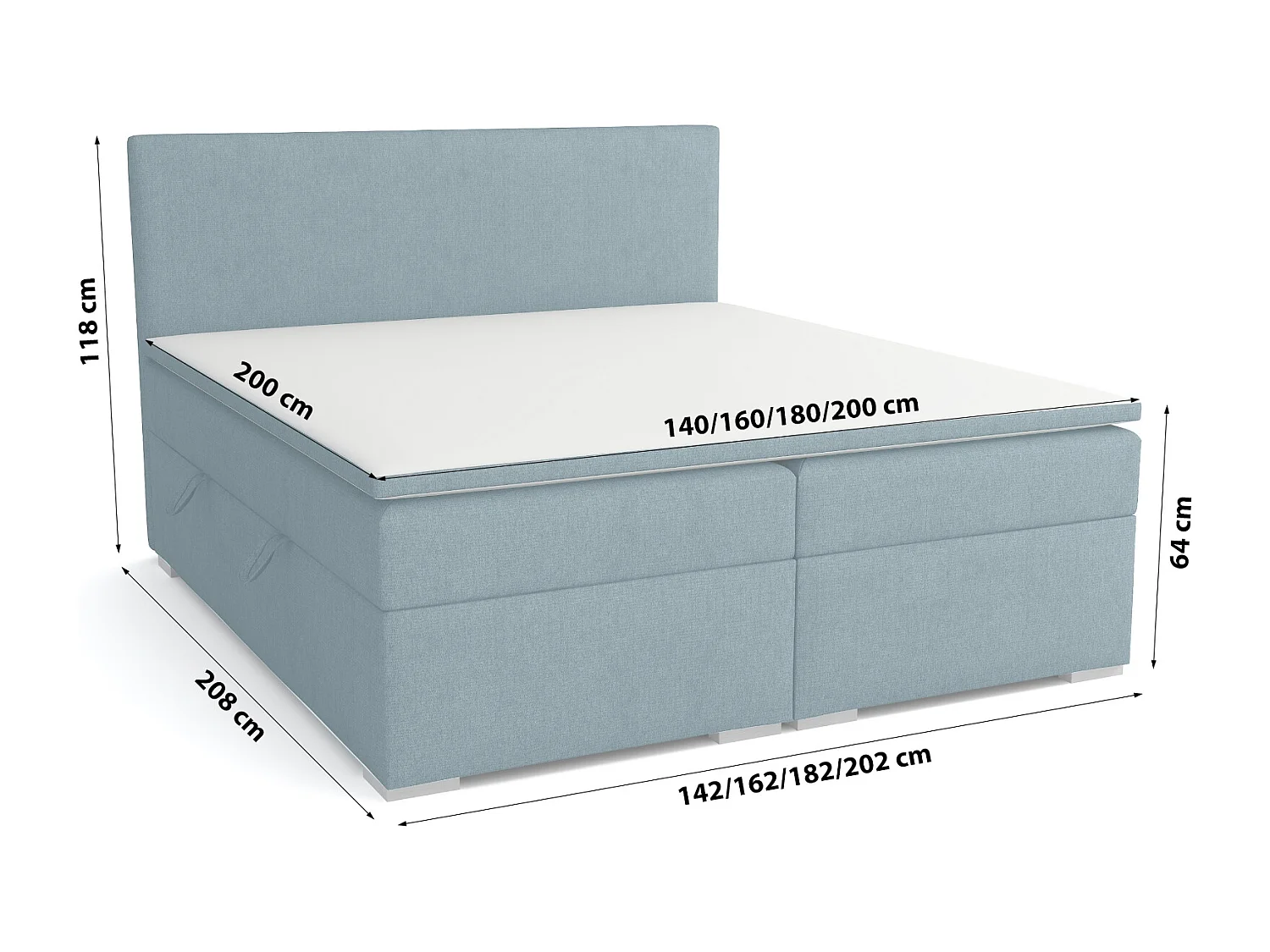 LIT BOXSPRING avec surmatelas Ennis 140x200 cm, Lux 30 (Bleu-vert)