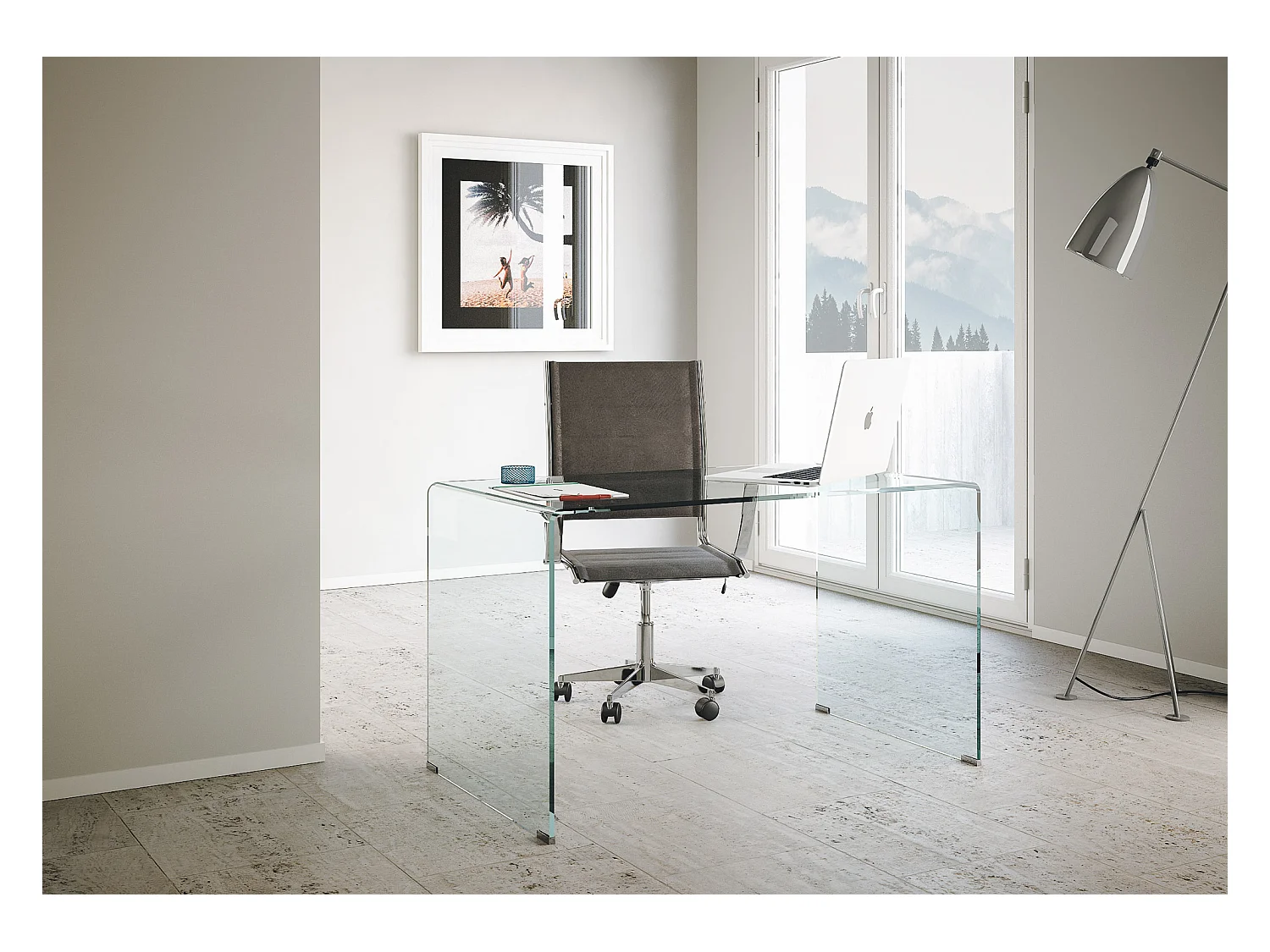 Glassy schreibtisch aus gebogenem glas 100x60x75 cm