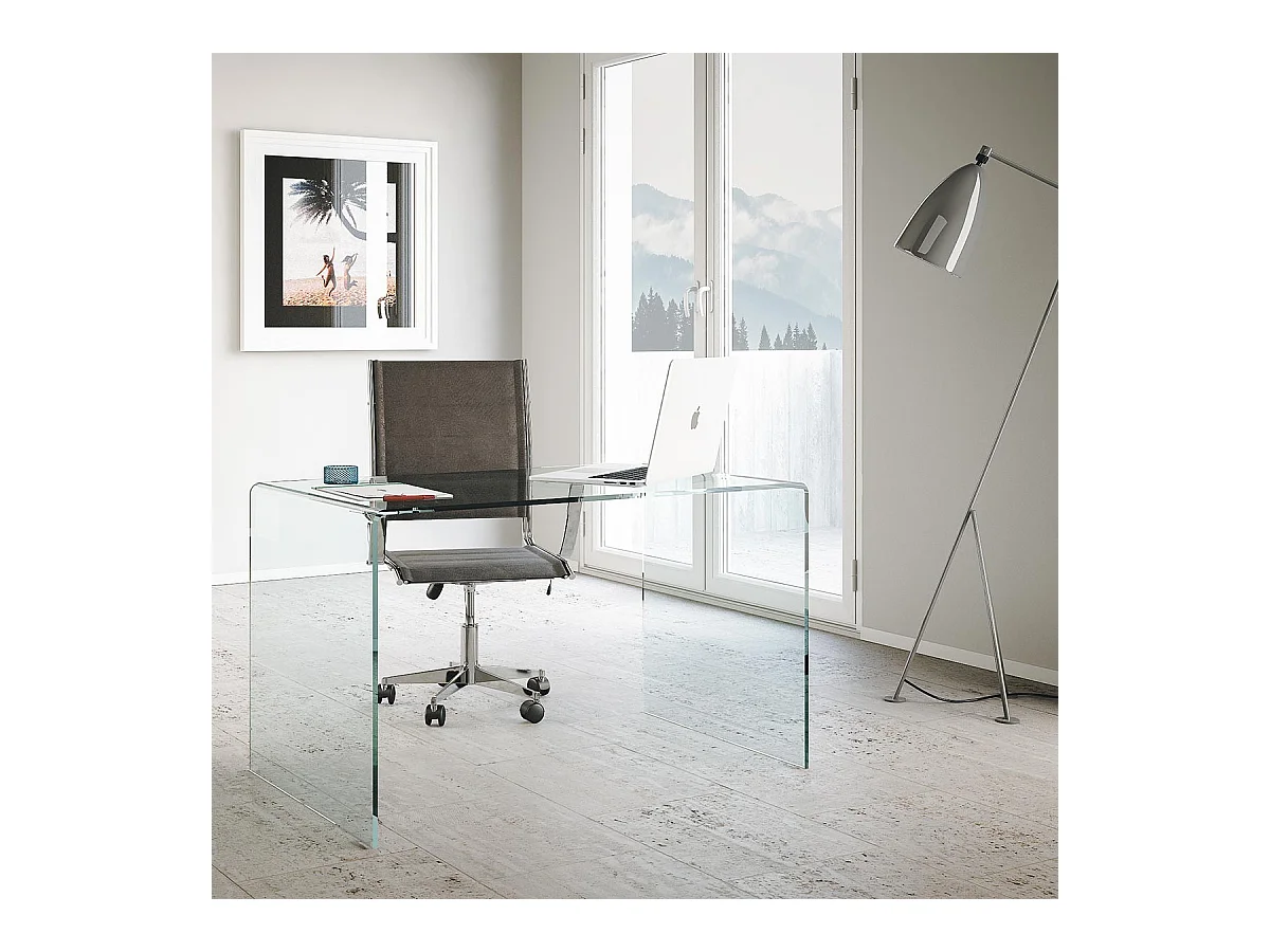 Glassy schreibtisch aus gebogenem glas 100x60x75 cm