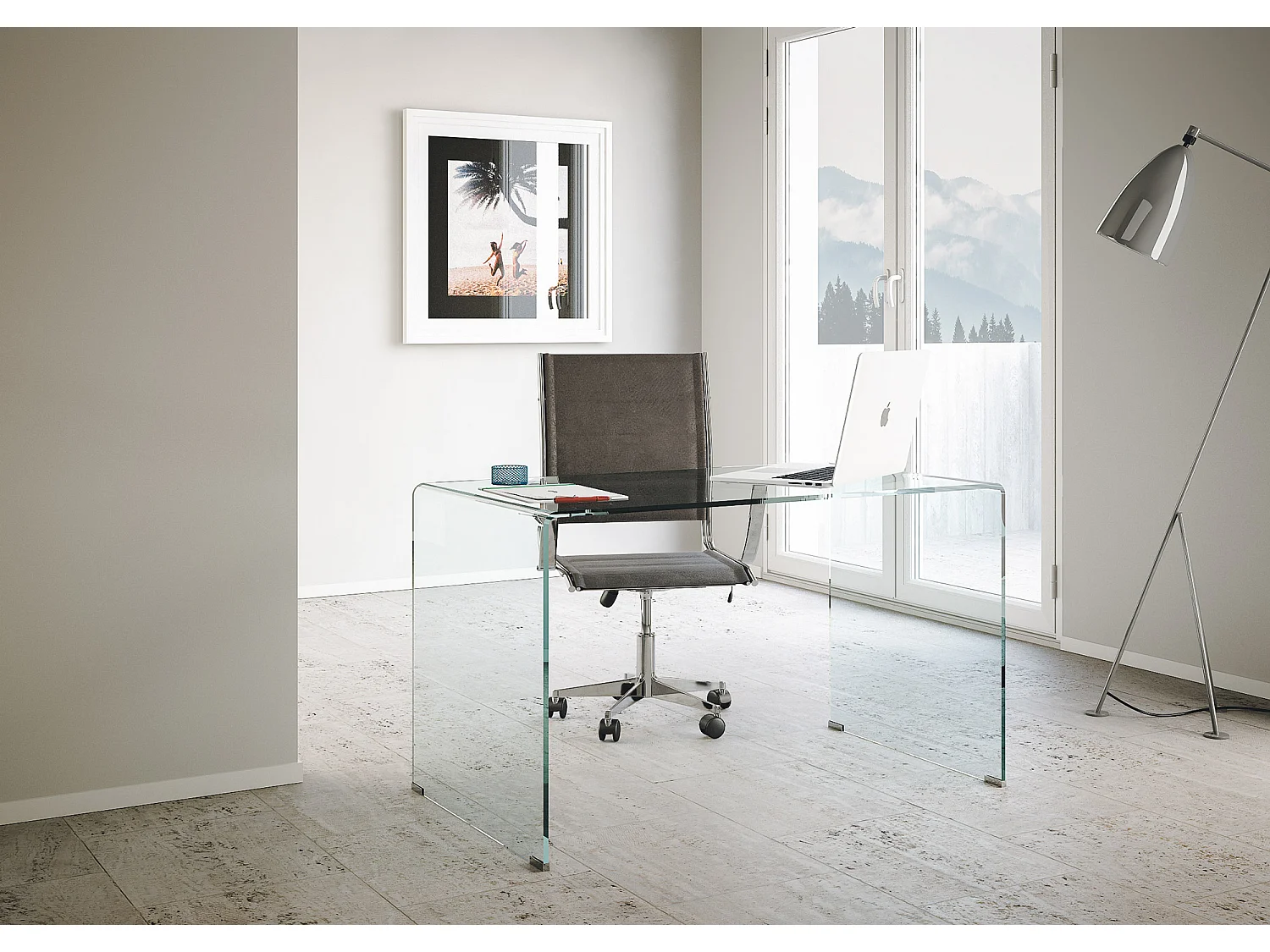 Escrivaninha Glassy em vidro curvado 100x60x75 cm
