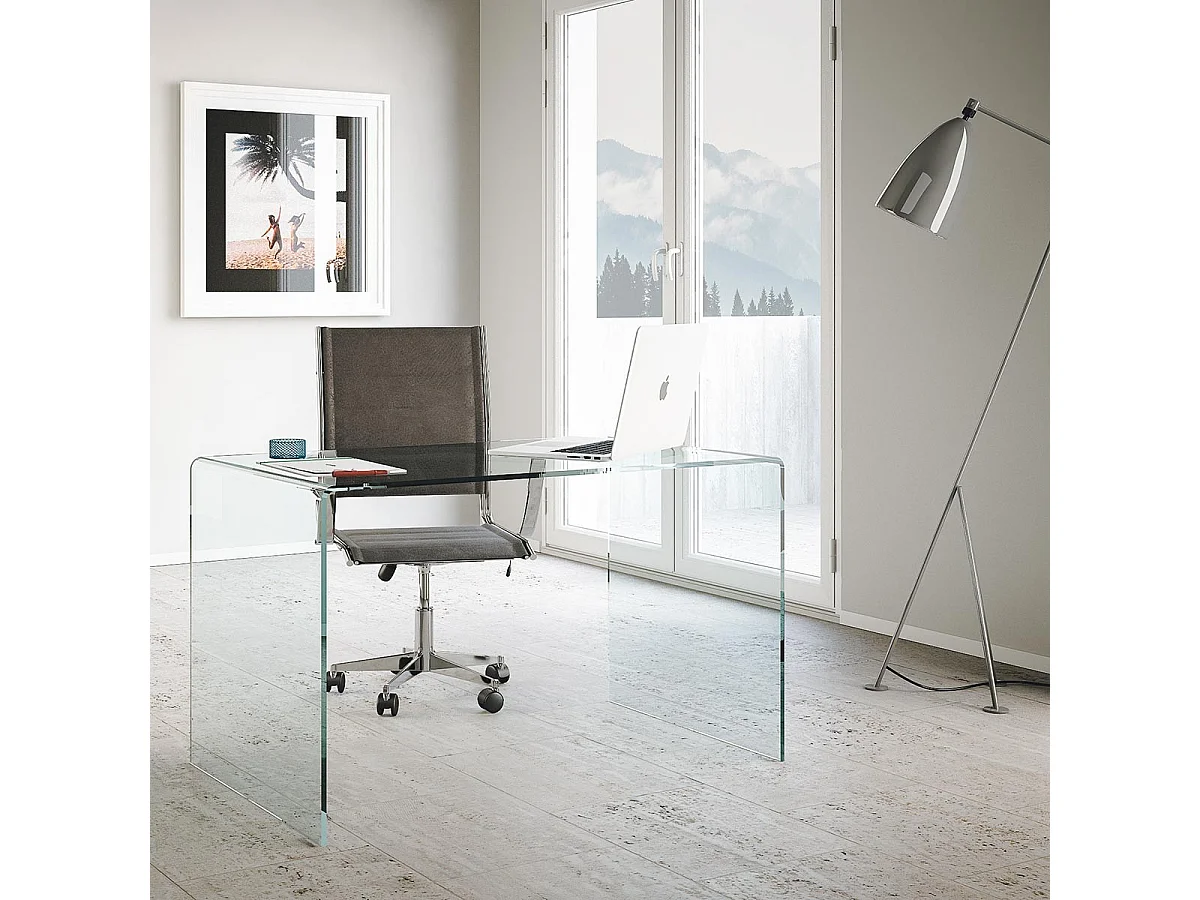 Escrivaninha Glassy em vidro curvado 100x60x75 cm