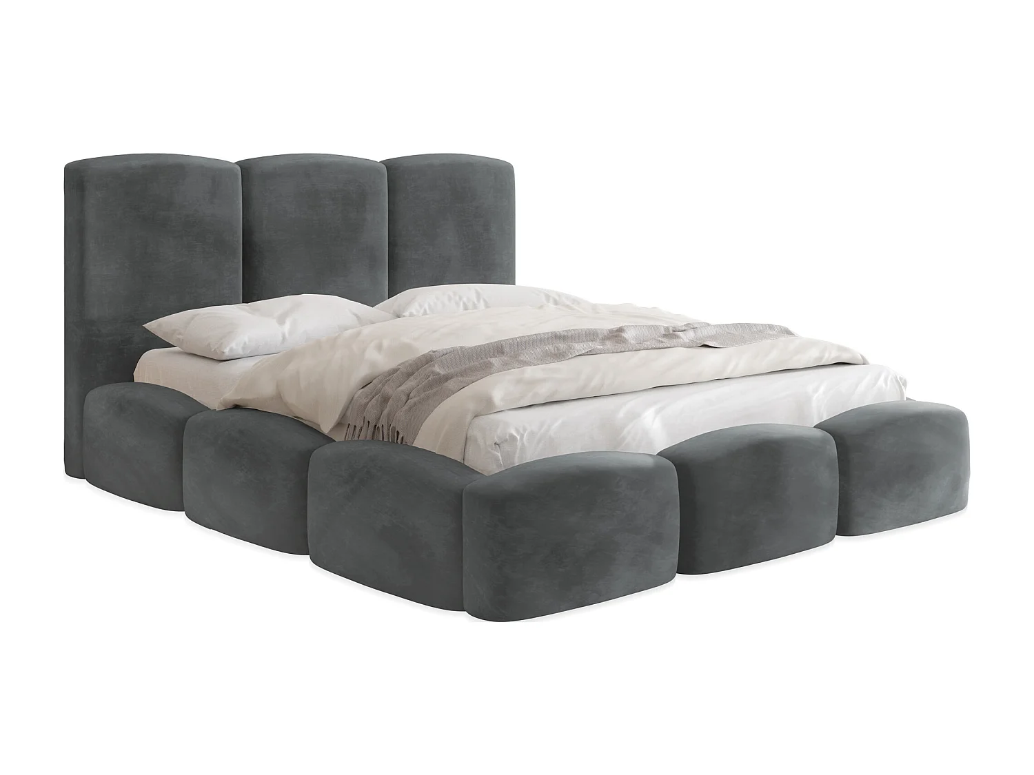 Polsterbett 180x200 – Bettkasten mit Lattenrost – Boucle oder Samt Grau – Hohes Kopfteil – Bettgestell ohne Matratze – Harmony – Modernes Doppelbett – Grau