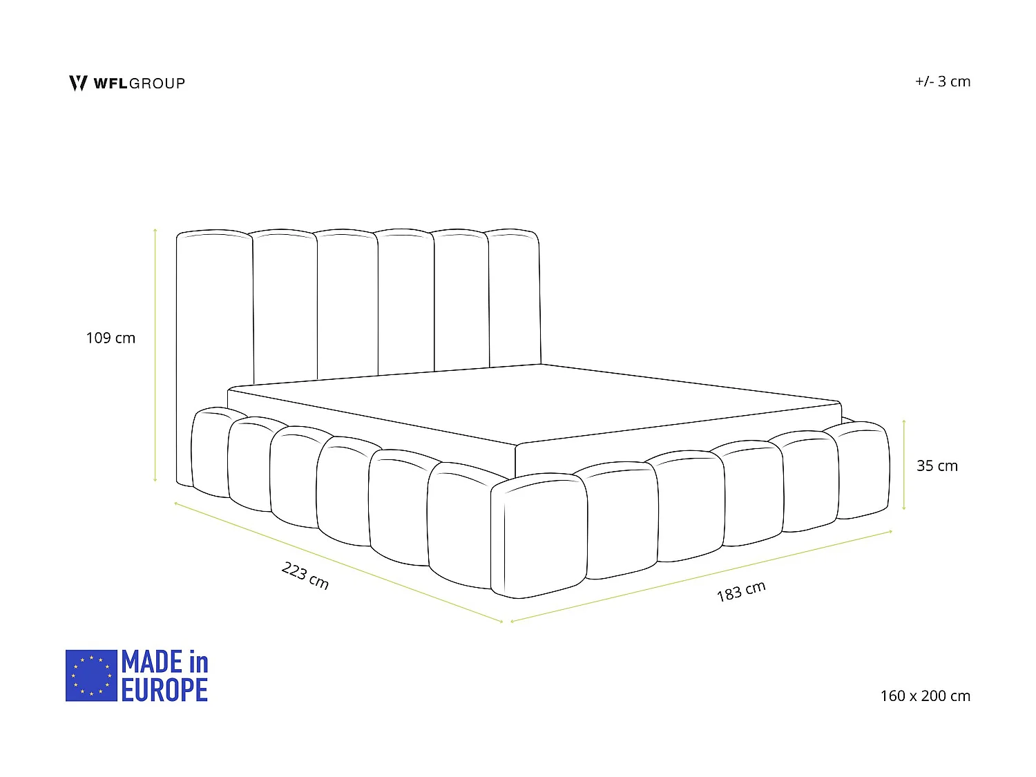 Lit Rembourré 160x200 - Lit Coffre en Tissu Blanc - Rangement - Cadre avec Sommier, sans Matelas - Tête Capitonnée - Serenity - Blanc