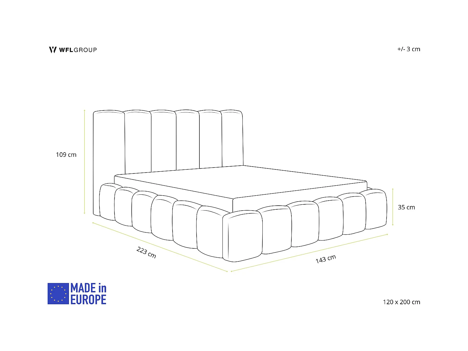 Lit Rembourré 120x200 - Lit Coffre en Tissu Blanc - Rangement - Cadre avec Sommier, sans Matelas - Tête Capitonnée - Serenity - Blanc