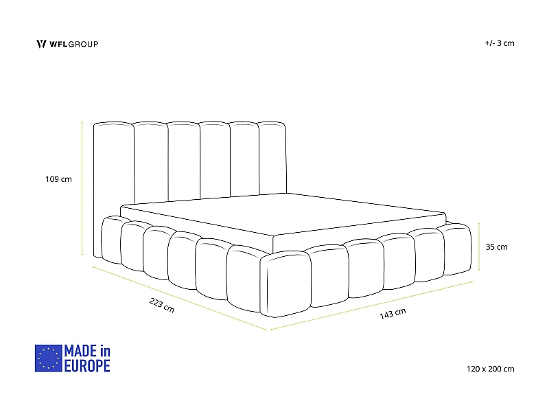 Polsterbett 120x200 – Bettkasten mit Lattenrost – Boucle oder Samt Weiß – Hohes Kopfteil – Bettgestell ohne Matratze – Serenity – Weiß