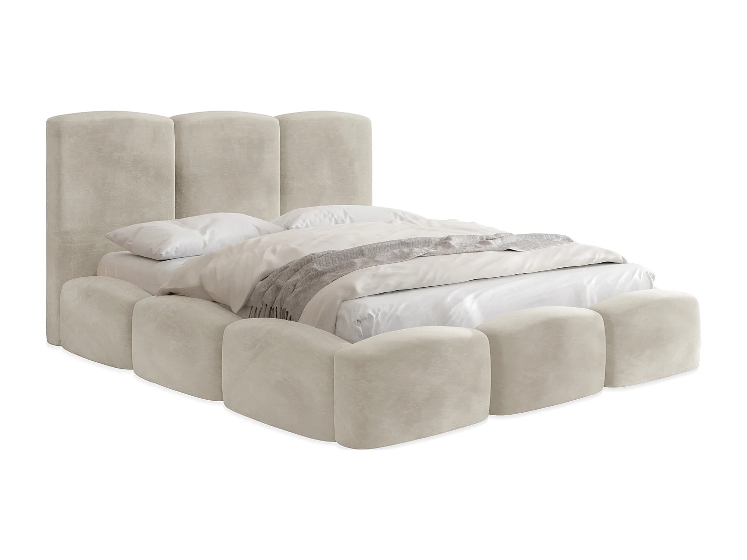 Polsterbett 180x200 – Bettkasten mit Lattenrost – Boucle oder Samt Creme – Hohes Kopfteil – Bettgestell ohne Matratze – Harmony – Modernes Doppelbett – Beige