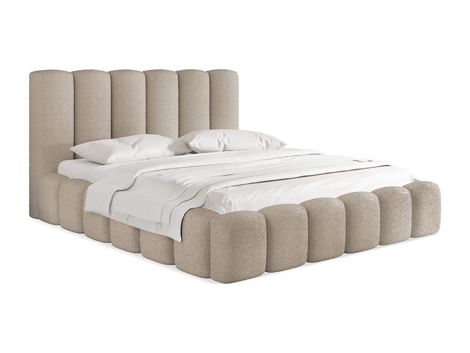 Polsterbett 120x200 – Bettkasten mit Lattenrost – Boucle oder Samt Creme – Hohes Kopfteil – Bettgestell ohne Matratze – Serenity – Creme