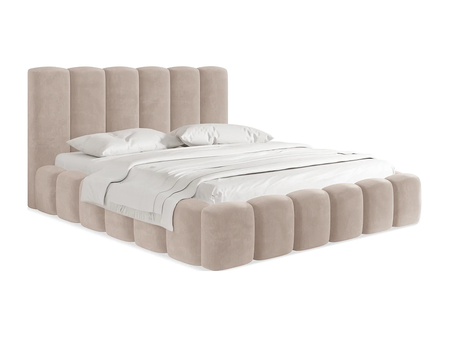 Polsterbett 140x200 – Bettkasten mit Lattenrost – Boucle oder Samt Creme – Hohes Kopfteil – Bettgestell ohne Matratze – Serenity – Creme