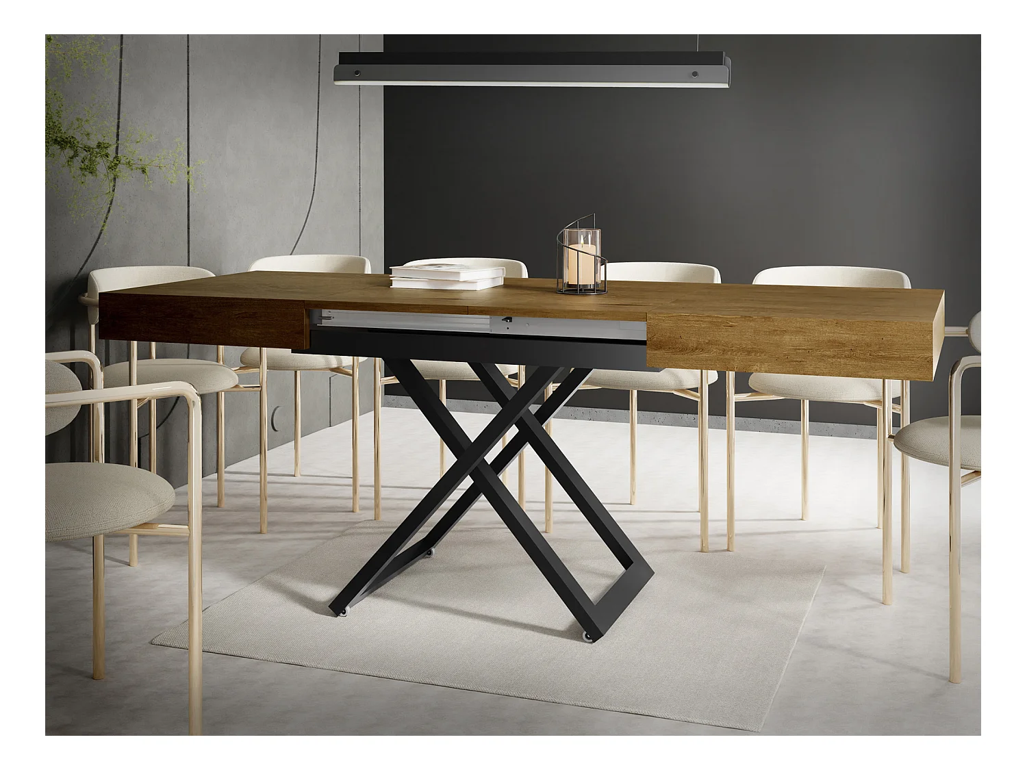 Table Basse Relevable Extensible Cavetta U - Table Multifonction Salon Salle à Manger 120-200/80/27-76 cm Chêne Lefkas