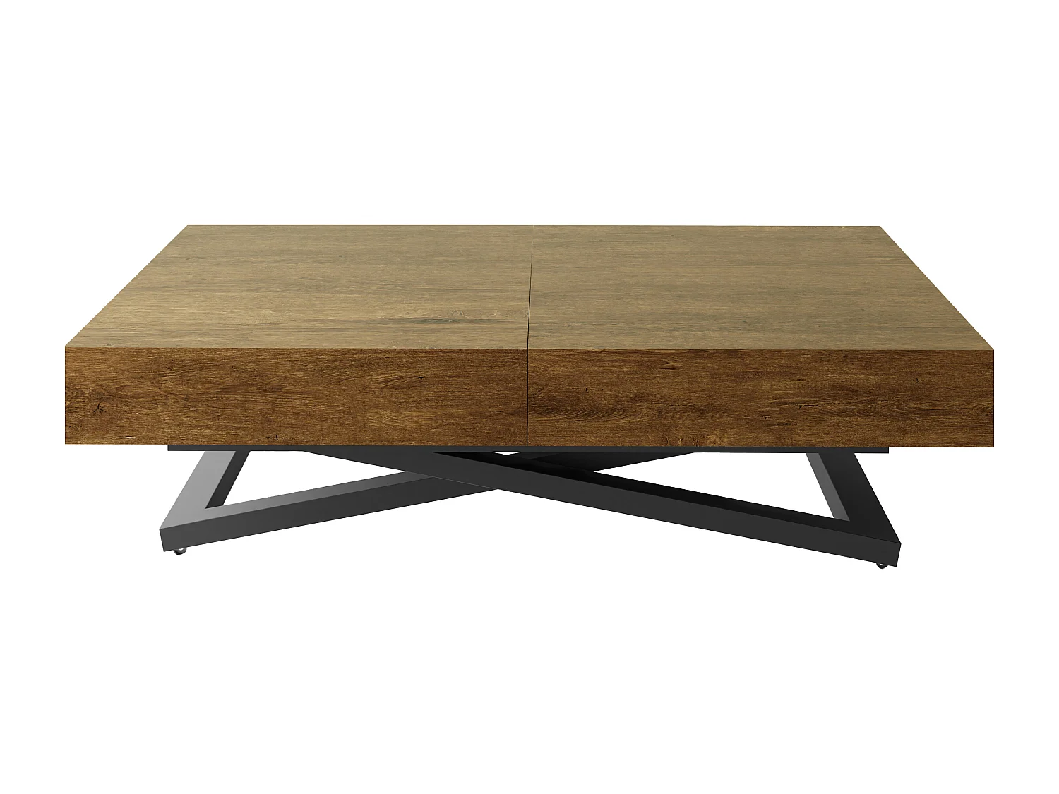 Couchtisch Höhenverstellbar und Ausziehbar Cavetta U - Wohnzimmertisch Esstisch Multifunktionstisch mit Schwarzem Metallgestell 120-200/80/27-76 cm Lefkas Eiche