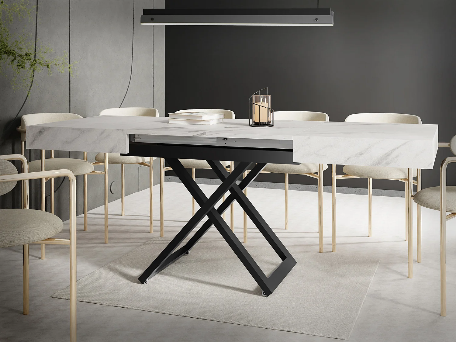 Table Basse Relevable Extensible Cavetta U - Table Multifonction Salon Salle à Manger 120-200/80/27-76 cm Marbre Blanc
