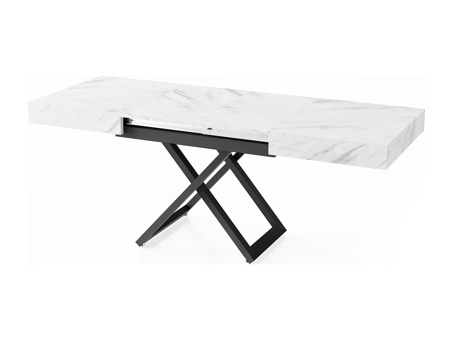 Table Basse Relevable Extensible Cavetta U - Table Multifonction Salon Salle à Manger 120-200/80/27-76 cm Marbre Blanc