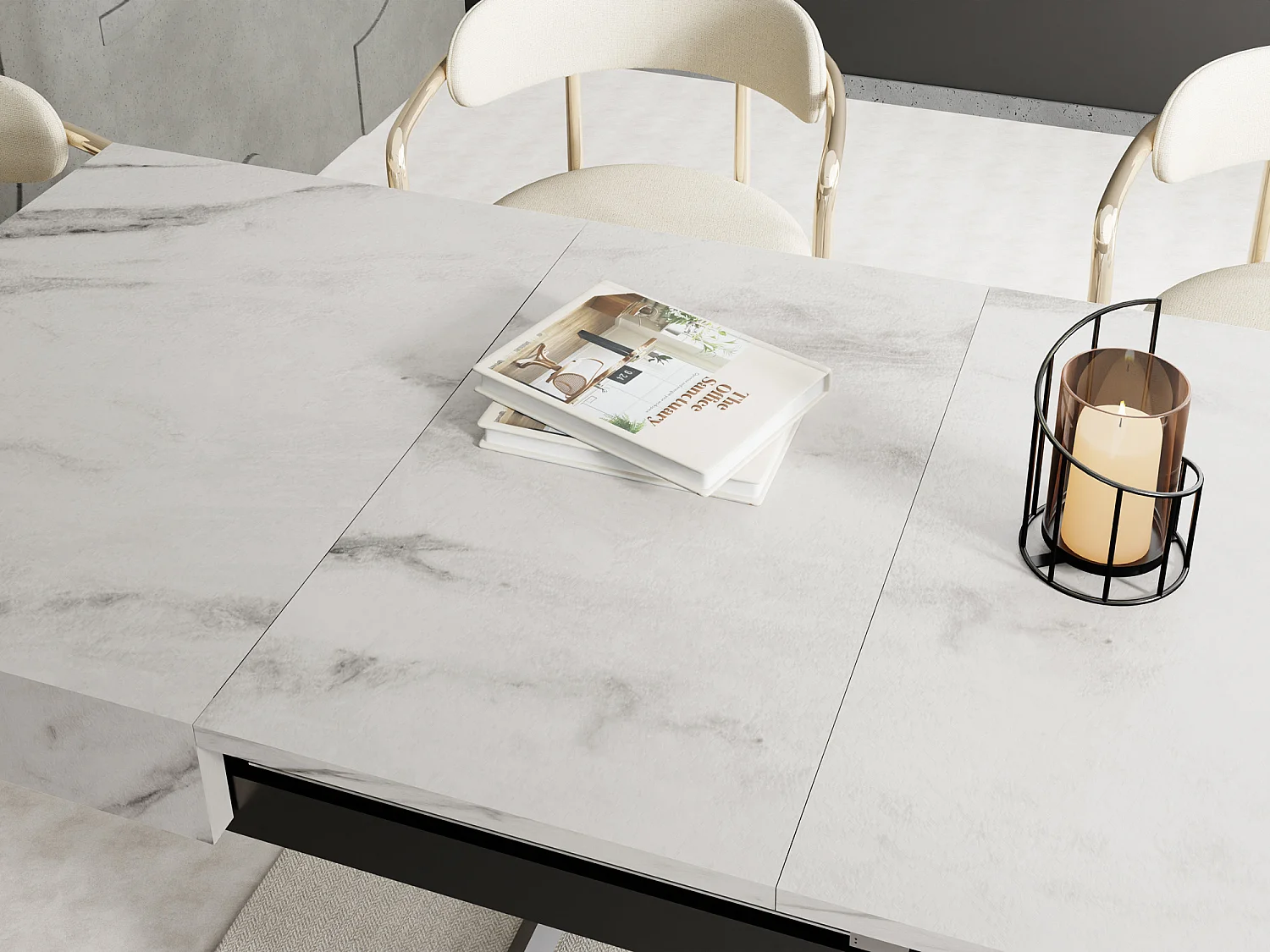 Table Basse Relevable Extensible Cavetta U - Table Multifonction Salon Salle à Manger 120-200/80/27-76 cm Marbre Blanc