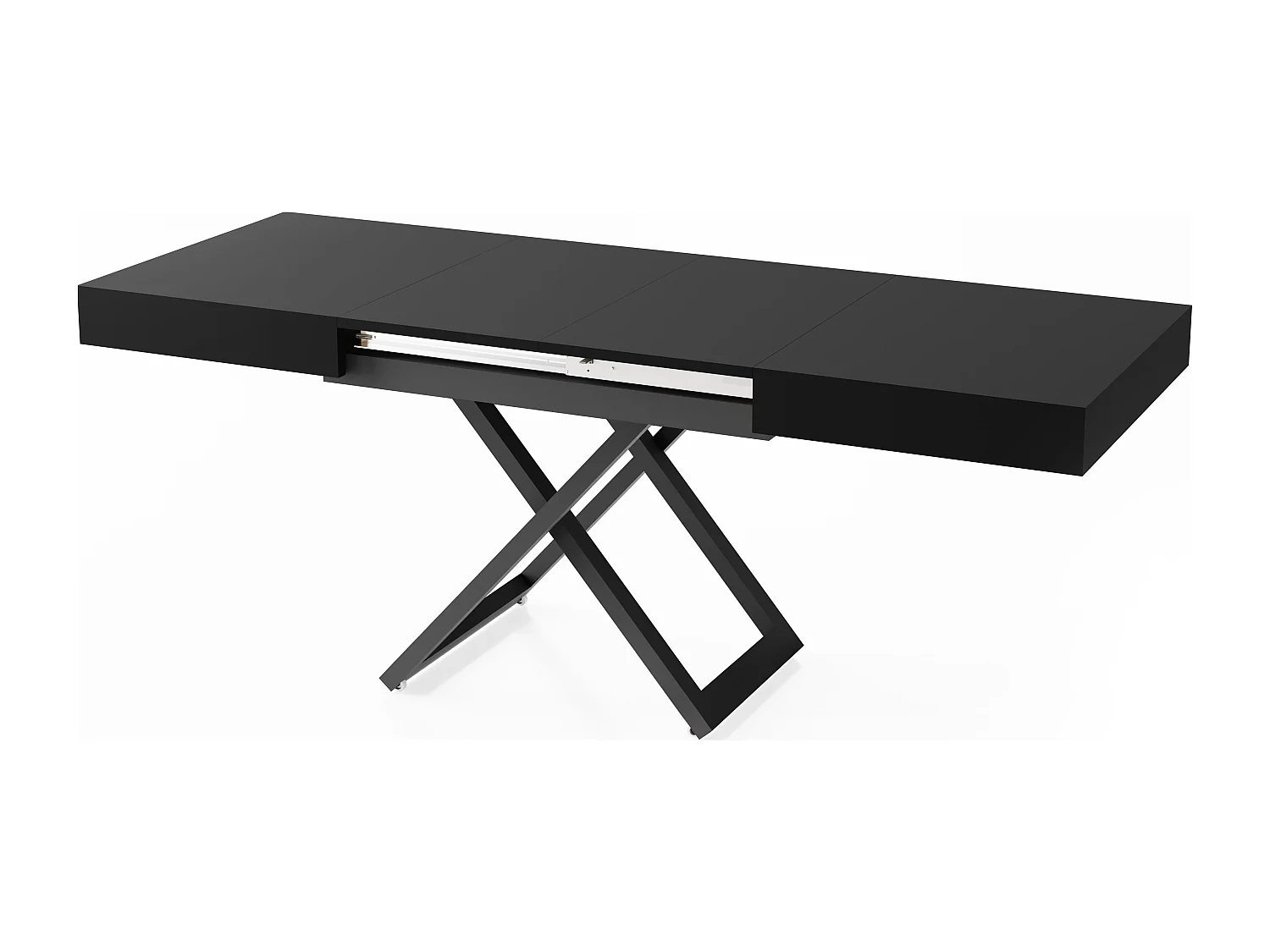 Couchtisch Höhenverstellbar und Ausziehbar Cavetta U - Wohnzimmertisch Esstisch Multifunktionstisch mit Schwarzem Metallgestell 120-200/80/27-76 cm Schwarz