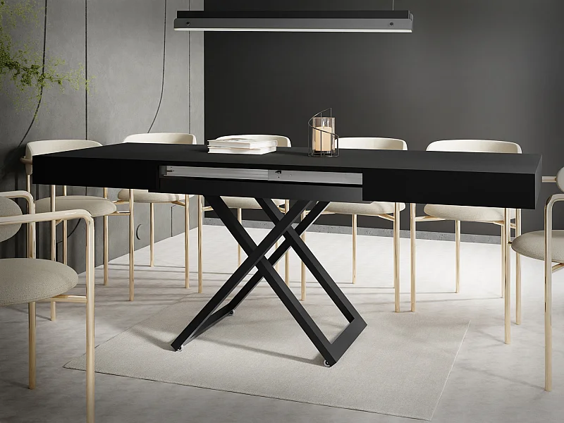 Table Basse Relevable Extensible Cavetta U - Table Multifonction Salon Salle à Manger 120-200/80/27-76 cm Noir