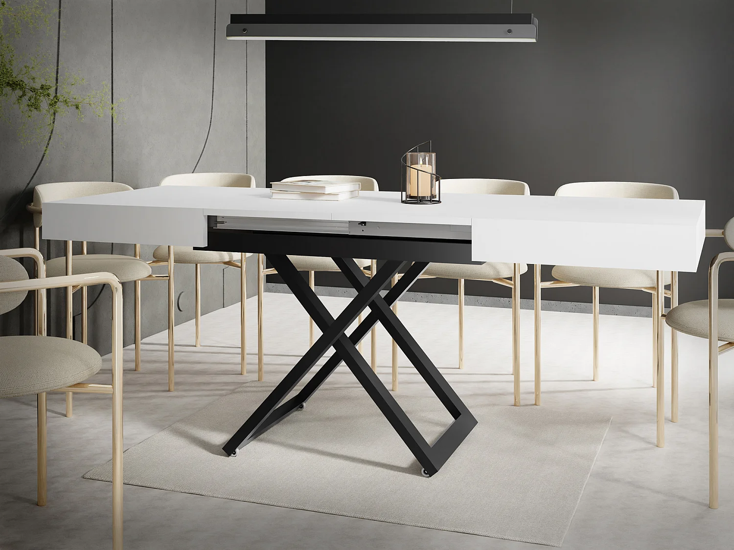 Table Basse Relevable Extensible Cavetta U - Table Multifonction Salon Salle à Manger 120-200/80/27-76 cm Blanc