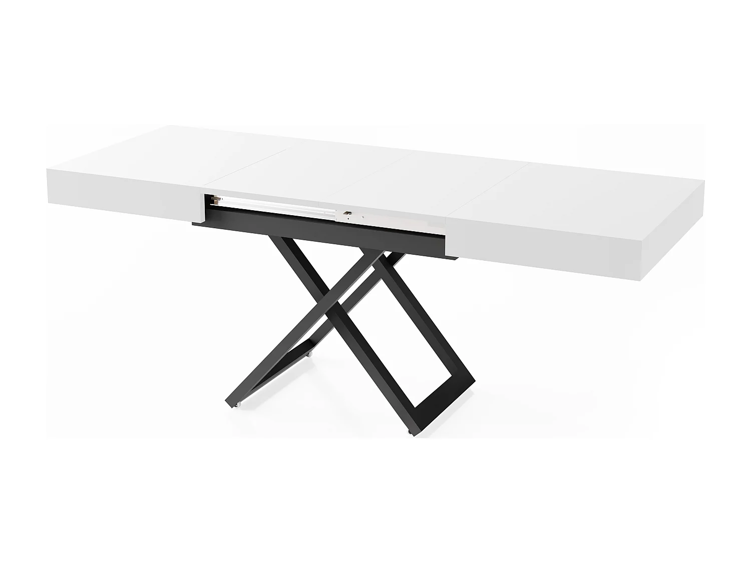 Table Basse Relevable Extensible Cavetta U - Table Multifonction Salon Salle à Manger 120-200/80/27-76 cm Blanc