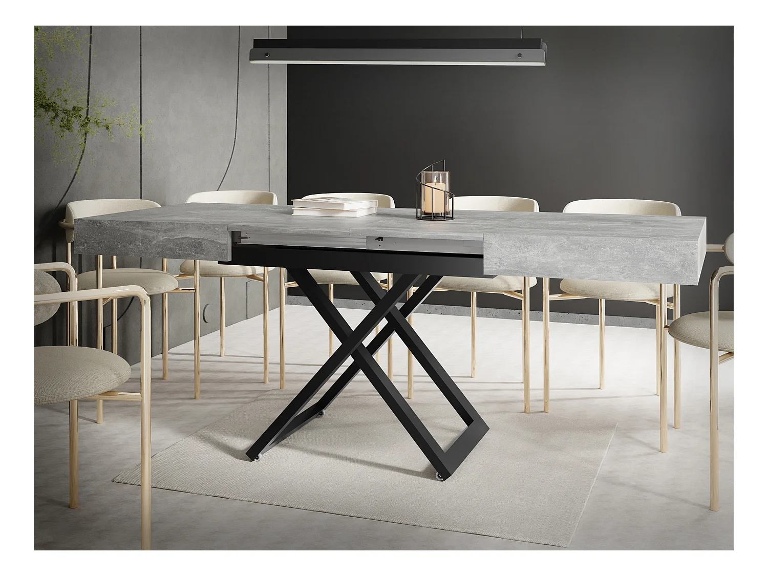 Couchtisch Höhenverstellbar und Ausziehbar Cavetta U - Wohnzimmertisch Esstisch Multifunktionstisch 120-200/80/27-76 cm Grauer Beton