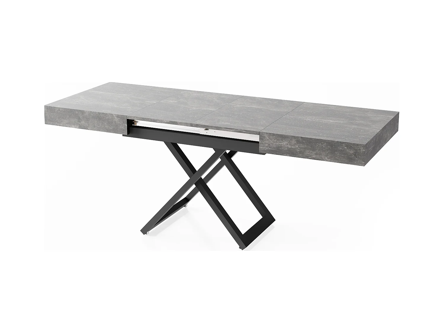 Couchtisch Höhenverstellbar und Ausziehbar Cavetta U - Wohnzimmertisch Esstisch Multifunktionstisch 120-200/80/27-76 cm Grauer Beton