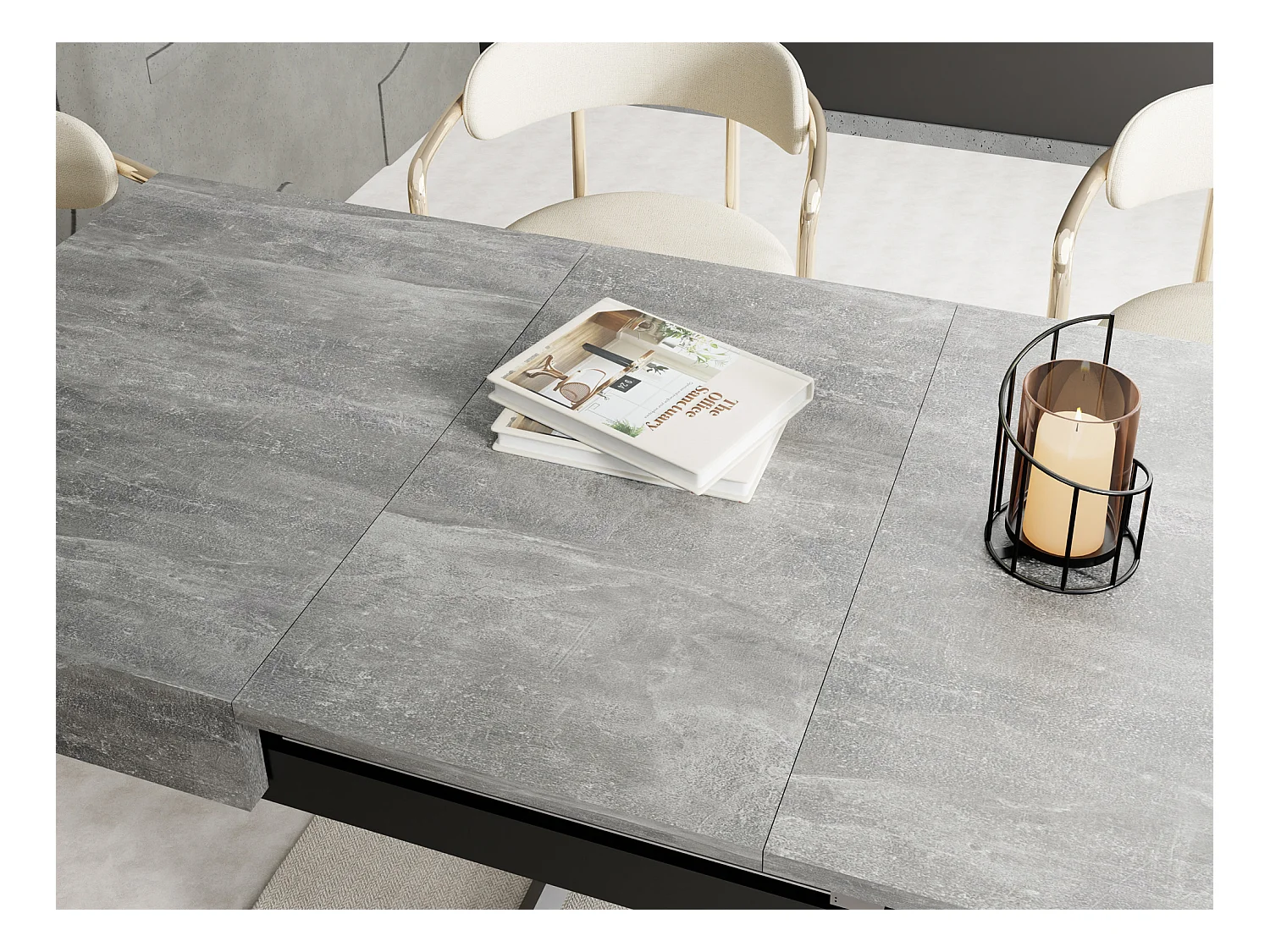 Couchtisch Höhenverstellbar und Ausziehbar Cavetta U - Wohnzimmertisch Esstisch Multifunktionstisch 120-200/80/27-76 cm Grauer Beton