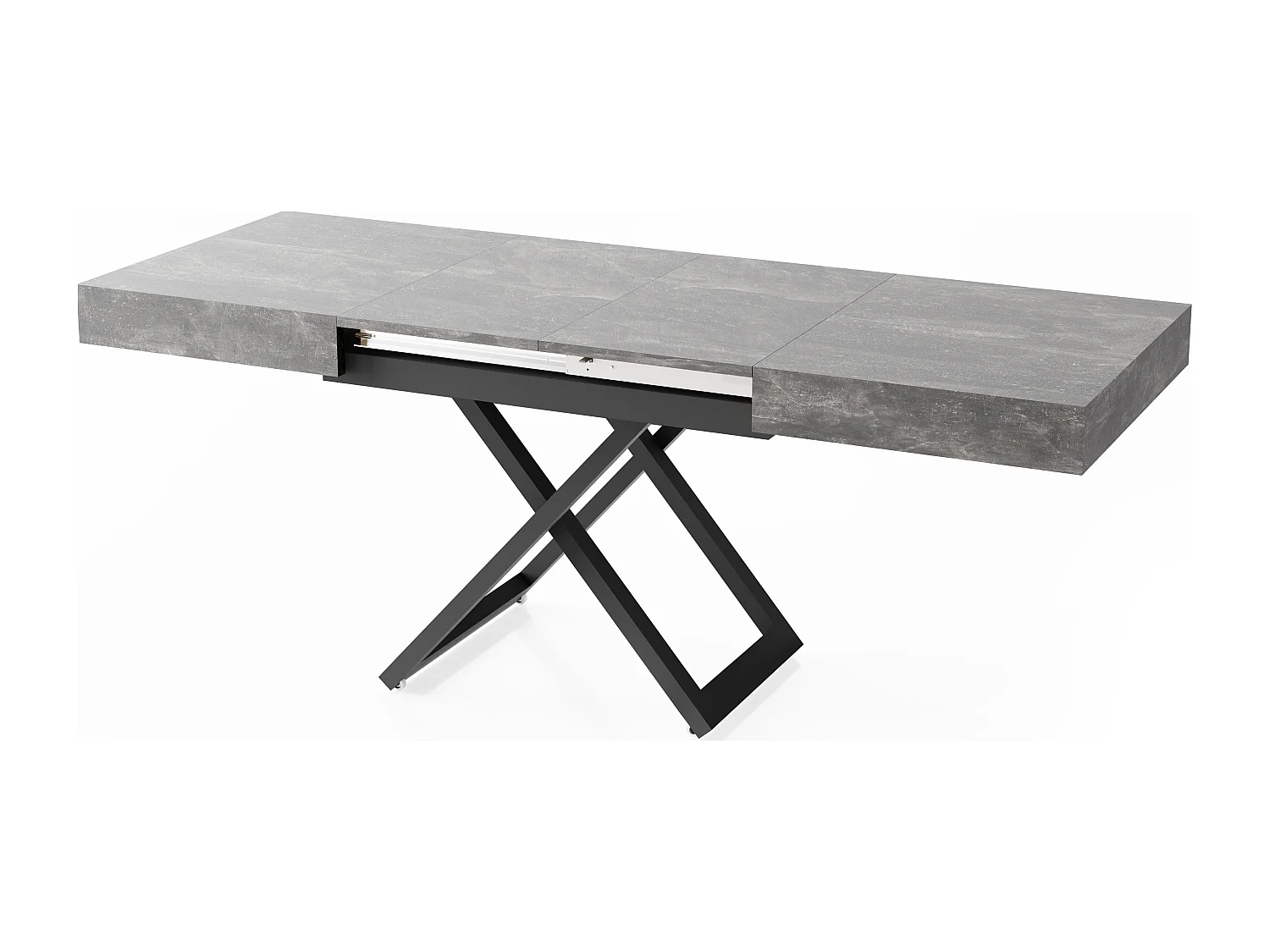 Table Basse Relevable Extensible Cavetta U - Table Multifonction Salon Salle à Manger 120-200/80/27-76 cm Béton Gris