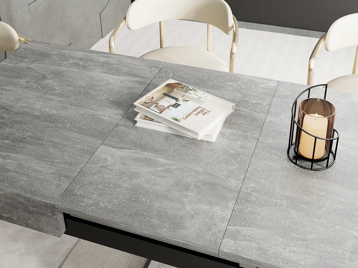 Table Basse Relevable Extensible Cavetta U - Table Multifonction Salon Salle à Manger 120-200/80/27-76 cm Béton Gris