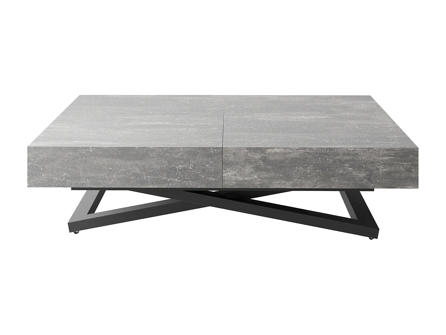 Couchtisch Höhenverstellbar und Ausziehbar Cavetta U - Wohnzimmertisch Esstisch Multifunktionstisch mit Schwarzem Metallgestell 120-200/80/27-76 cm Grauer Beton