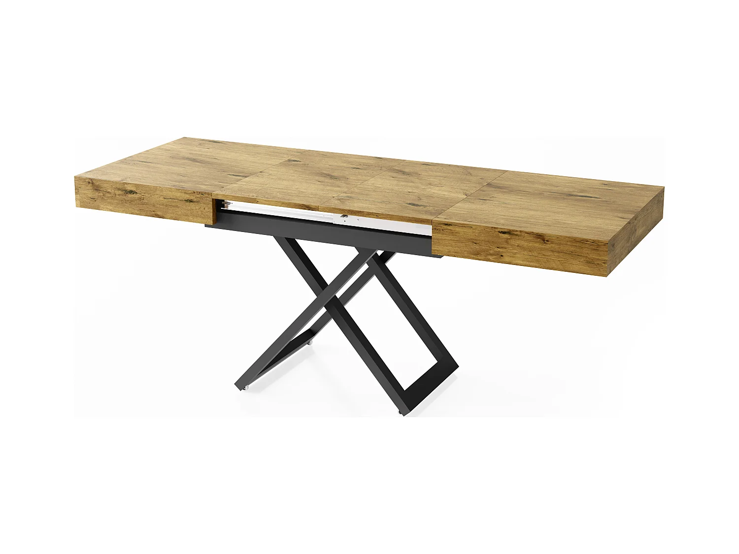 Couchtisch Höhenverstellbar und Ausziehbar Cavetta U - Wohnzimmertisch Esstisch Multifunktionstisch 120-200/80/27-76 cm Lancelot Eiche