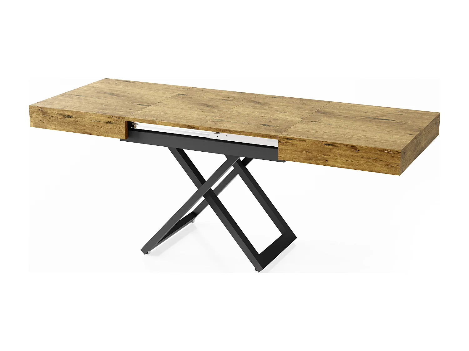 Table Basse Relevable Extensible Cavetta U - Table Multifonction Salon Salle à Manger 120-200/80/27-76 cm Chêne Lancelot