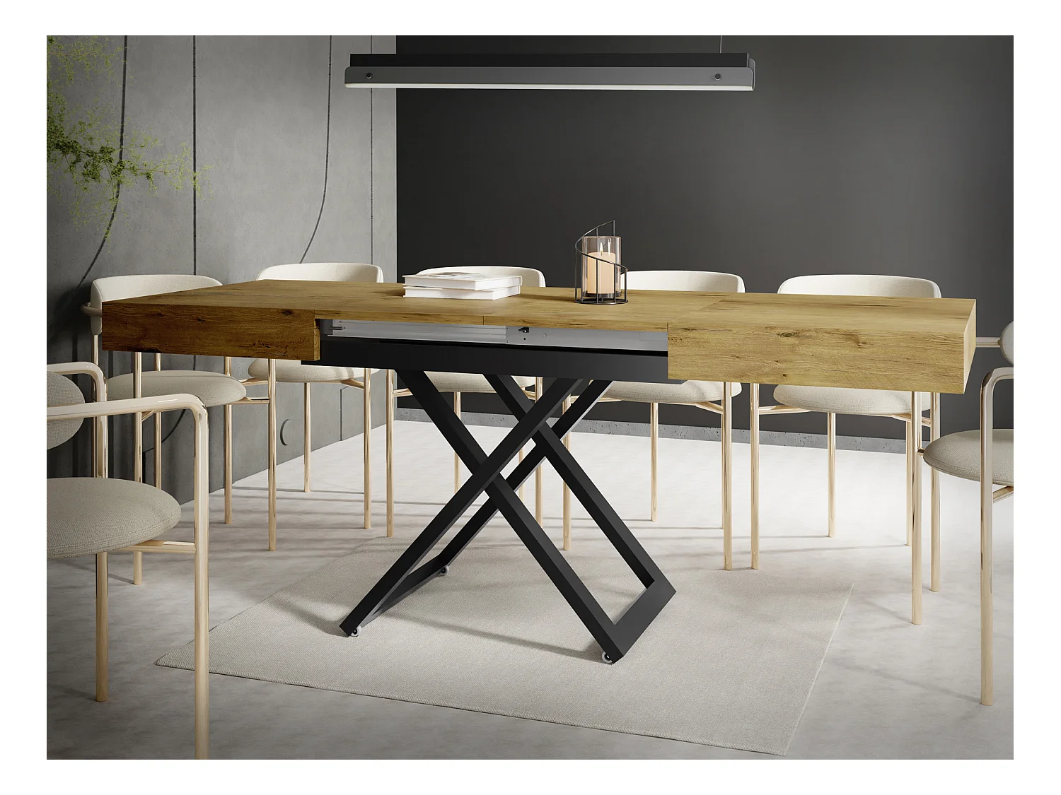 Table Basse Relevable Extensible Cavetta U - Table Multifonction Salon Salle à Manger 120-200/80/27-76 cm Chêne Lancelot