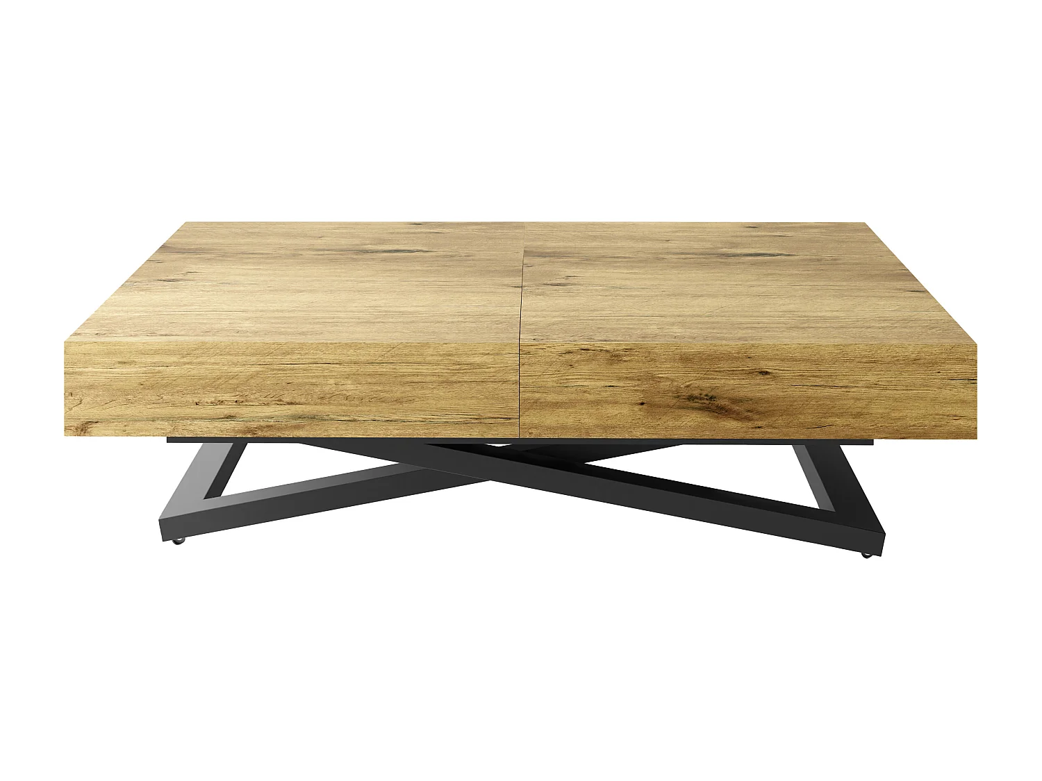 Couchtisch Höhenverstellbar und Ausziehbar Cavetta U - Wohnzimmertisch Esstisch Multifunktionstisch mit Schwarzem Metallgestell 120-200/80/27-76 cm Lancelot Eiche