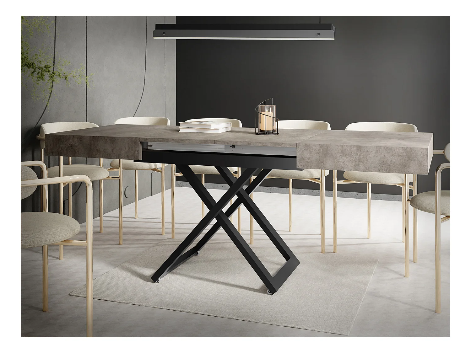 Table Basse Relevable Extensible Cavetta U - Table Multifonction Salon Salle à Manger 120-200/80/27-76 cm Béton Gris Foncé