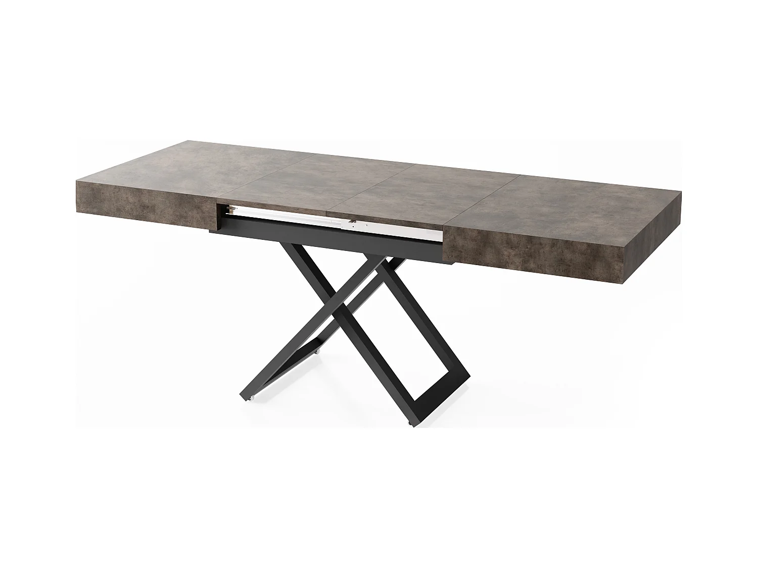Table Basse Relevable Extensible Cavetta U - Table Multifonction Salon Salle à Manger 120-200/80/27-76 cm Béton Gris Foncé