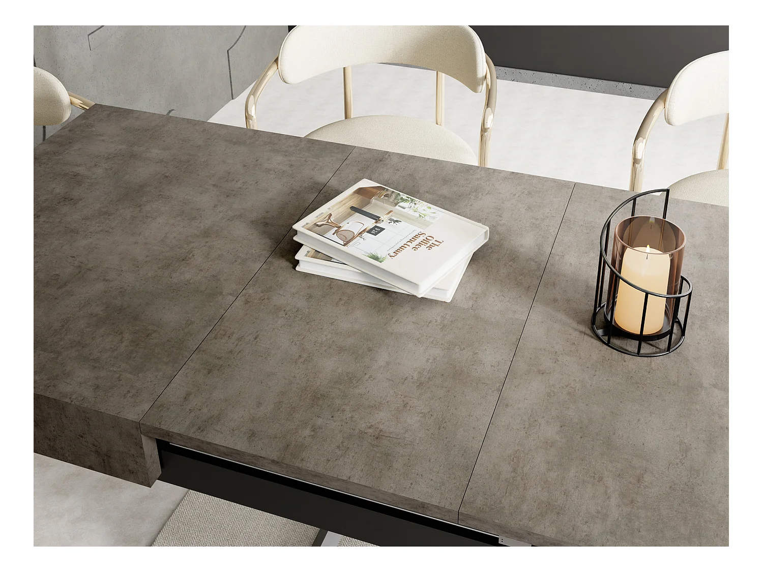 Table Basse Relevable Extensible Cavetta U - Table Multifonction Salon Salle à Manger 120-200/80/27-76 cm Béton Gris Foncé