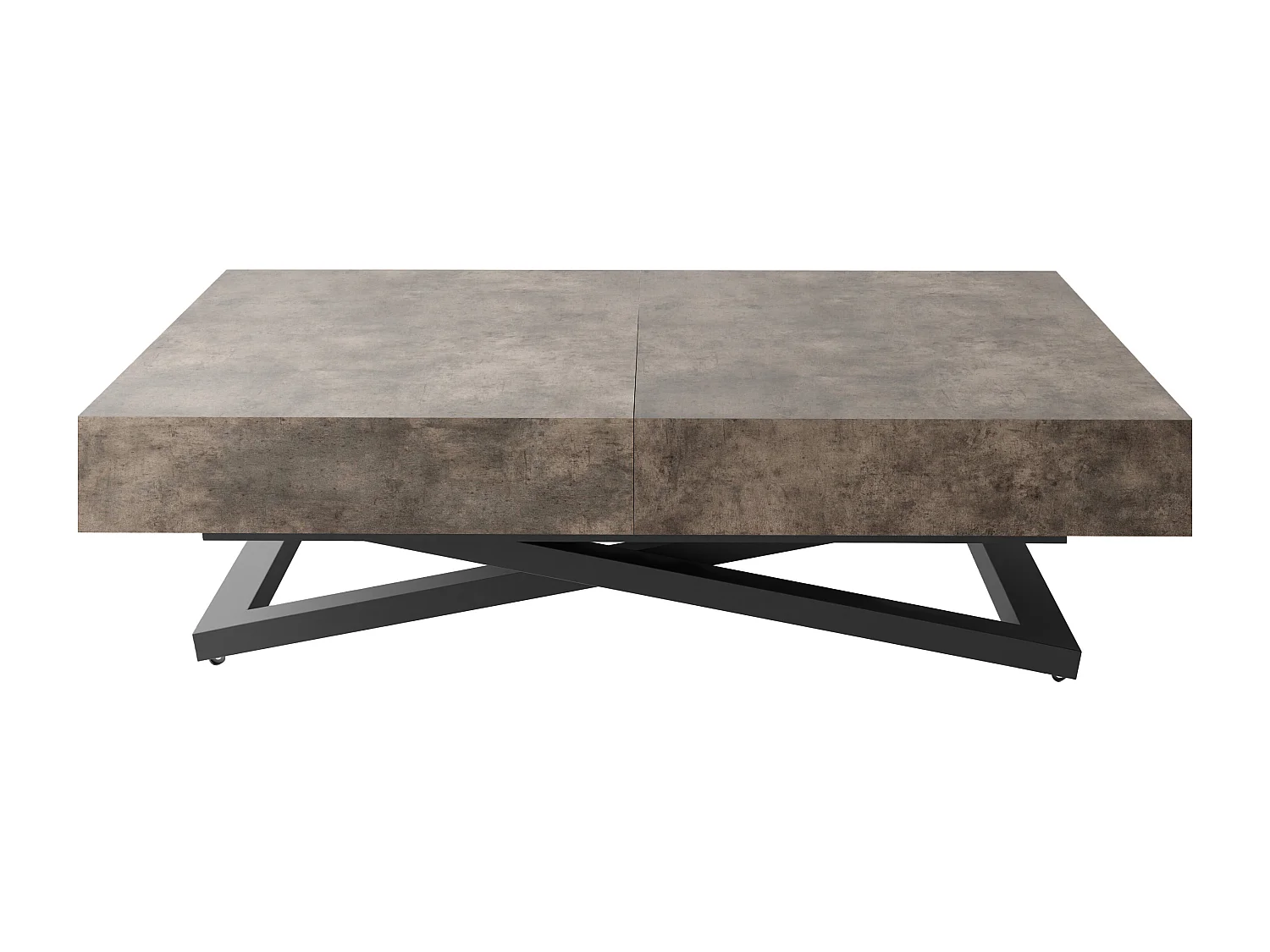 Couchtisch Höhenverstellbar und Ausziehbar Cavetta U Schwarz - Wohnzimmertisch Esstisch Multifunktionstisch 120-200/80/27-76 cm Beton-Optik Dunkelgrau