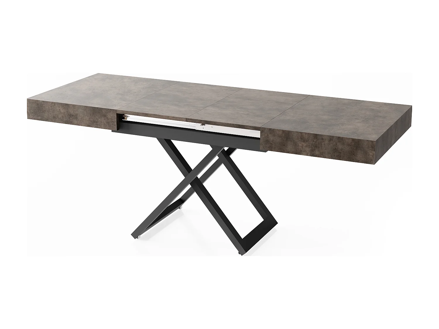 Couchtisch Höhenverstellbar und Ausziehbar Cavetta U Schwarz - Wohnzimmertisch Esstisch Multifunktionstisch 120-200/80/27-76 cm Beton-Optik Dunkelgrau